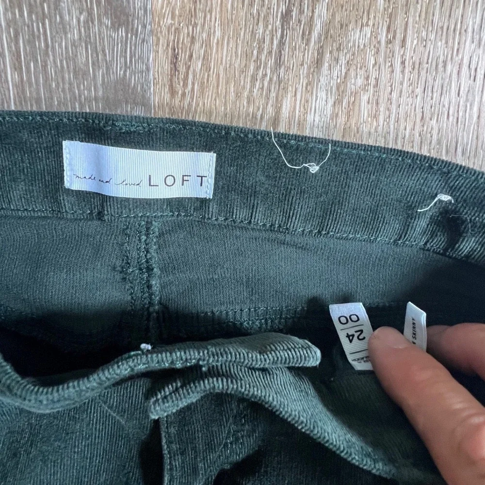 LOFT Corduroy Skinny Pants Women 00‎ 24 Dark Green Mid Rise Slim Trousers